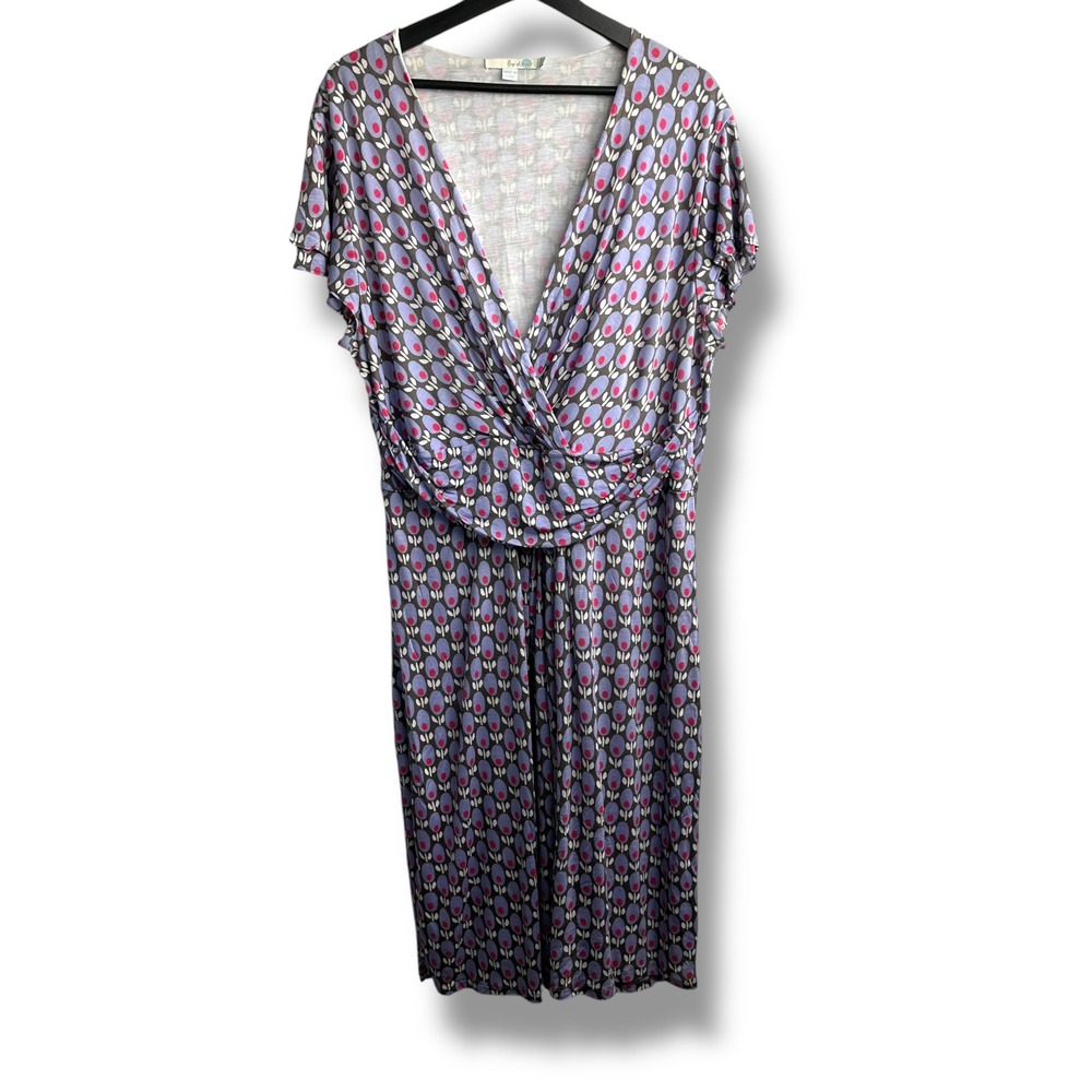 Boden Purple Floral‎ Faux Wrap Midi Dress 16R
